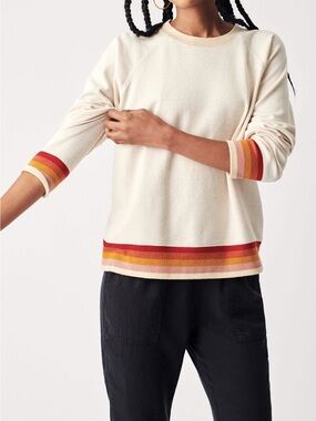 Faherty Cream Crewneck Sweater with Striped Trim